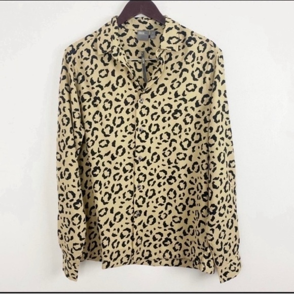 ASOS Tan Leopard Print Collared Button Down Long Sleeve Blouse Size Medium NEW - Picture 1 of 8